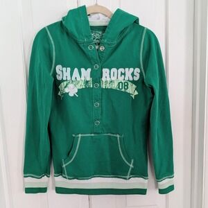 Vanity SHAMROCKS Henley Hoodie SMALL St. Patrick's Day Boston Clover Women Green